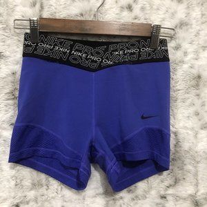 Nike Pro Crossover Waistband Shorts Womens Sz Small Blue Stretch Activewear